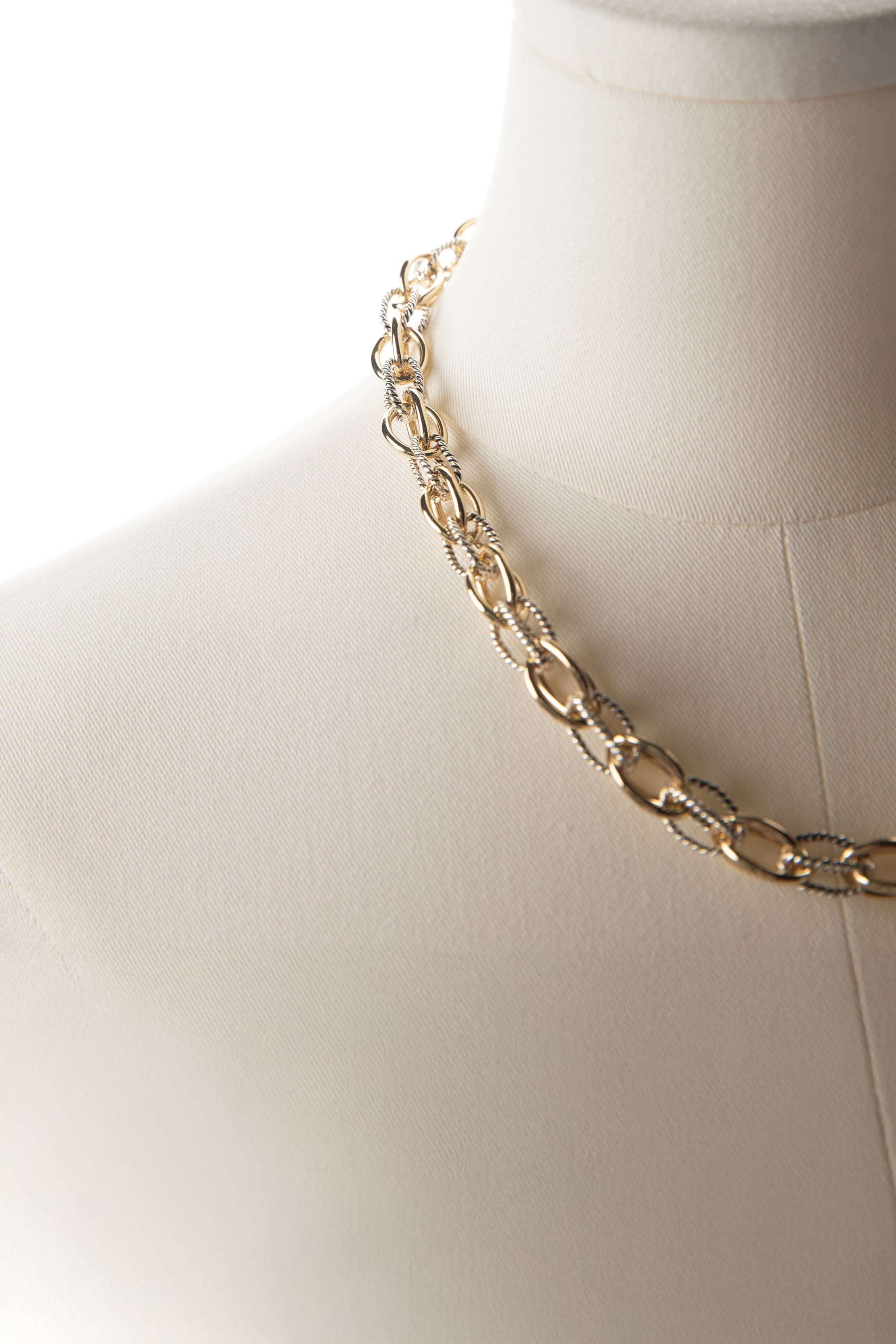 Two-Tone Textured Link Statement Necklace