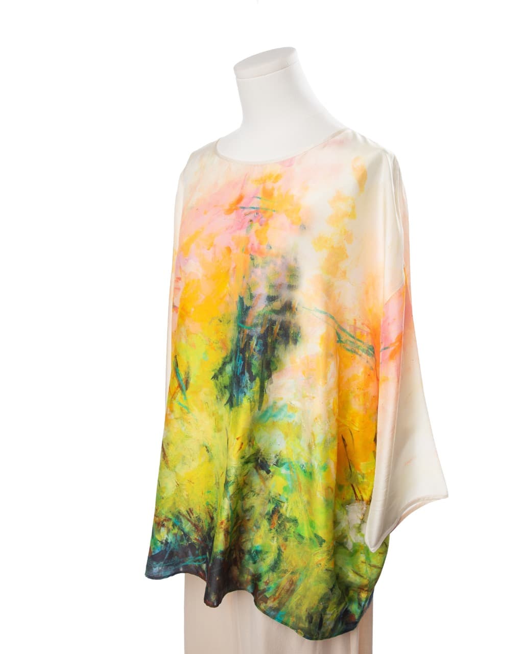 Lafayette 148 New York Abstract Watercolor 100% Silk Dolman Tunic Blouse