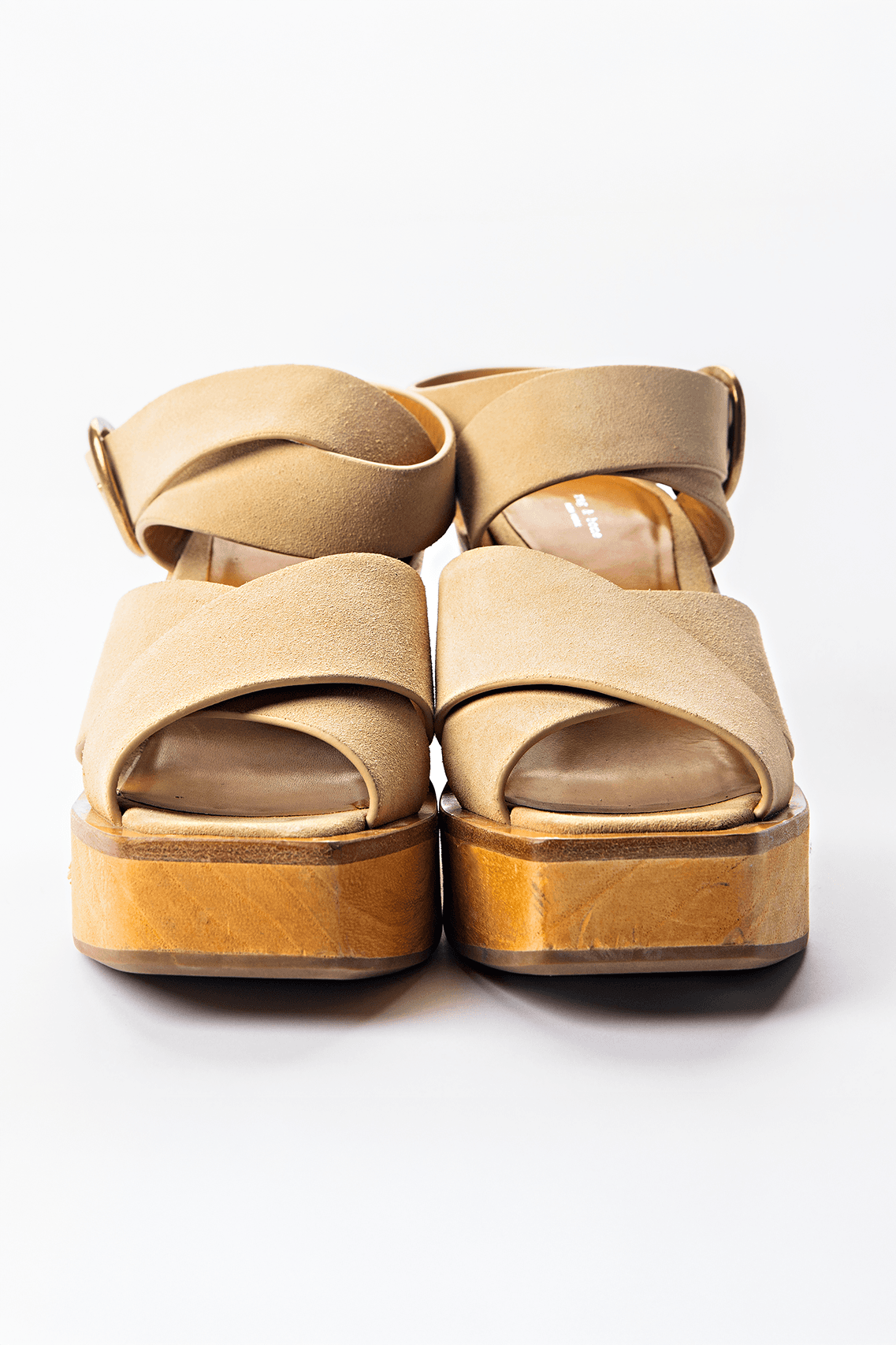 Rag & Bone Oatmeal Suede Wooden Platform Wedge Sandals