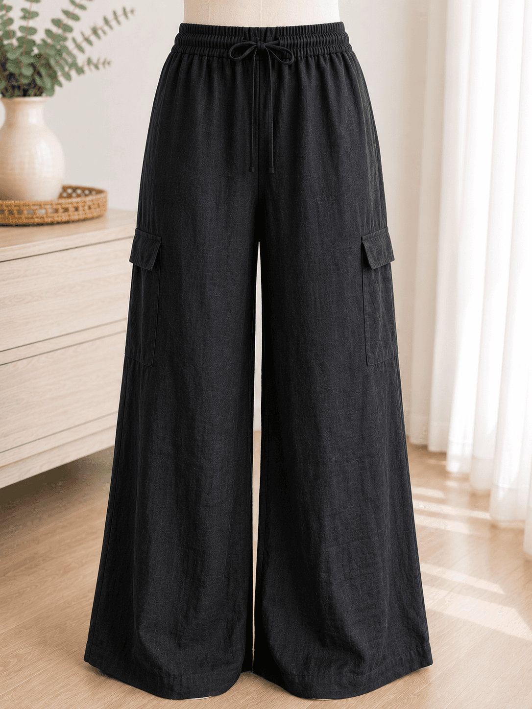 Massimo Dutti Linen Blend Wide Leg Cargo Pants