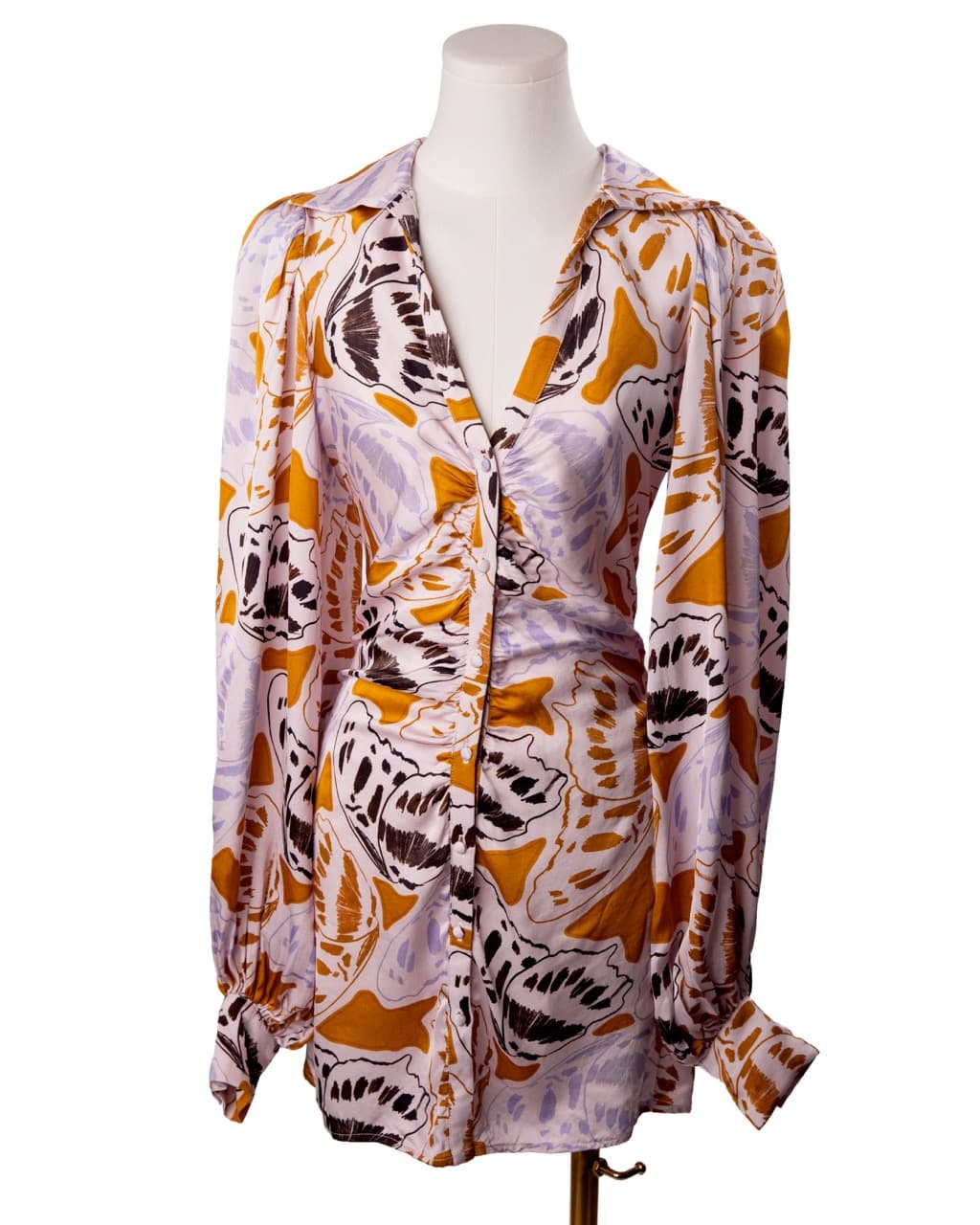 For Love & Lemons Butterfly Print Ruched Mini Dress | Long Sleeve