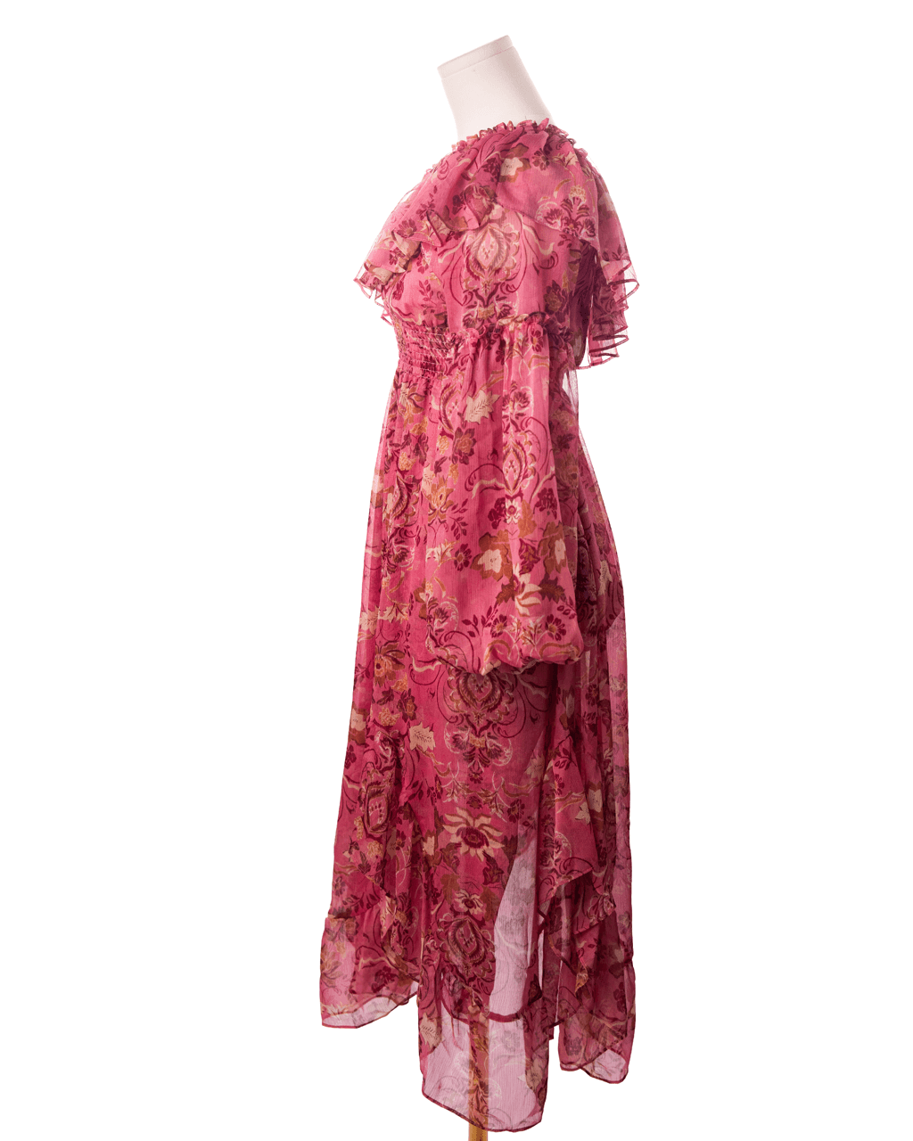 MISA Los Angeles Rumi Pink Floral One-Shoulder Ruffle Maxi Dress