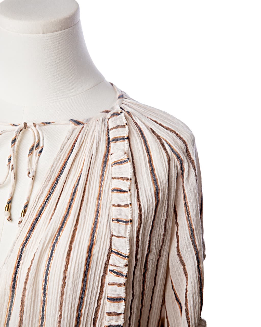 Ulla Johnson Liana Metallic Stripe Ruffle Balloon Sleeve Blouse