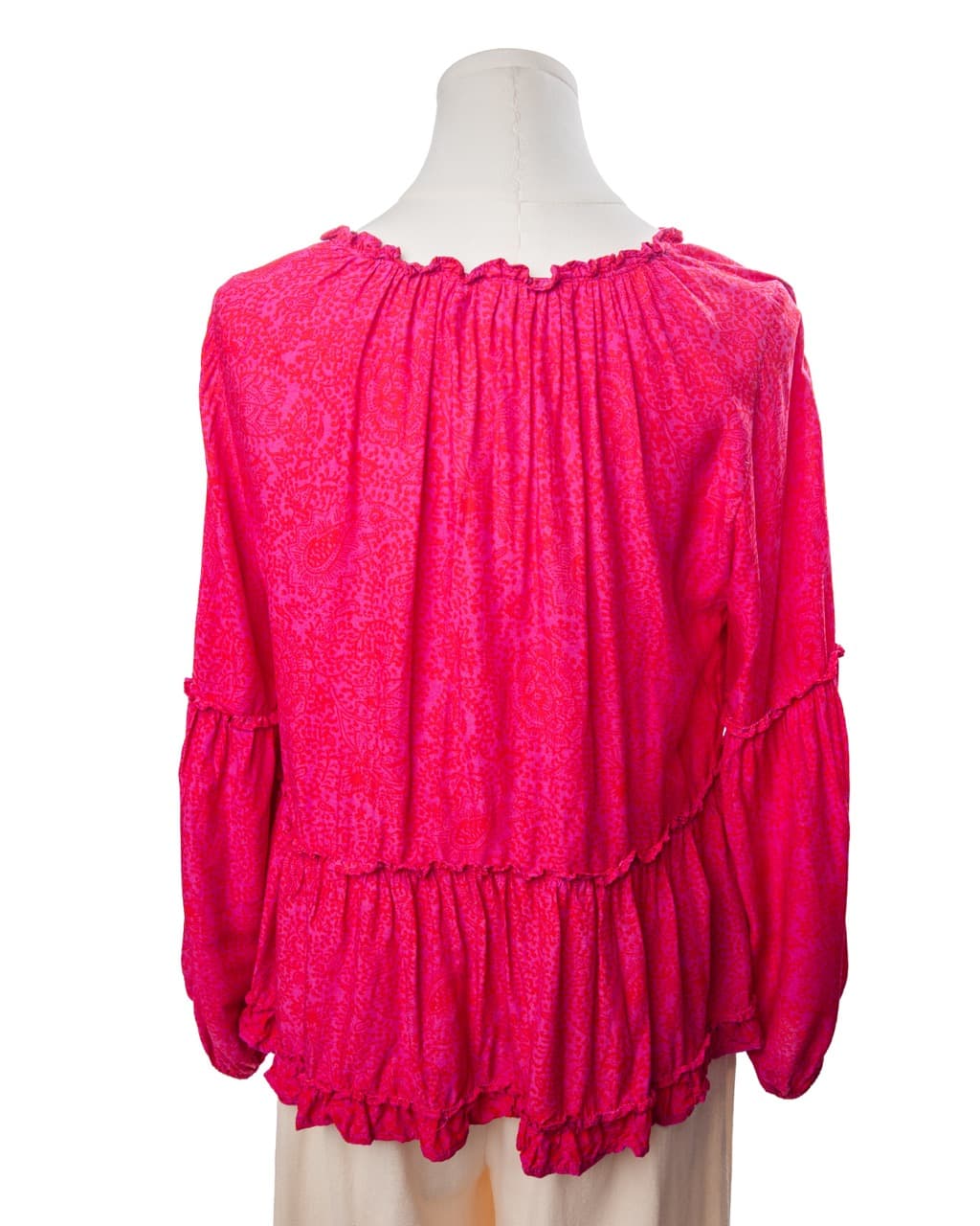 Natalie Martin Shangri La Raspberry Rayon Tiered Ruffle Peasant Blouse