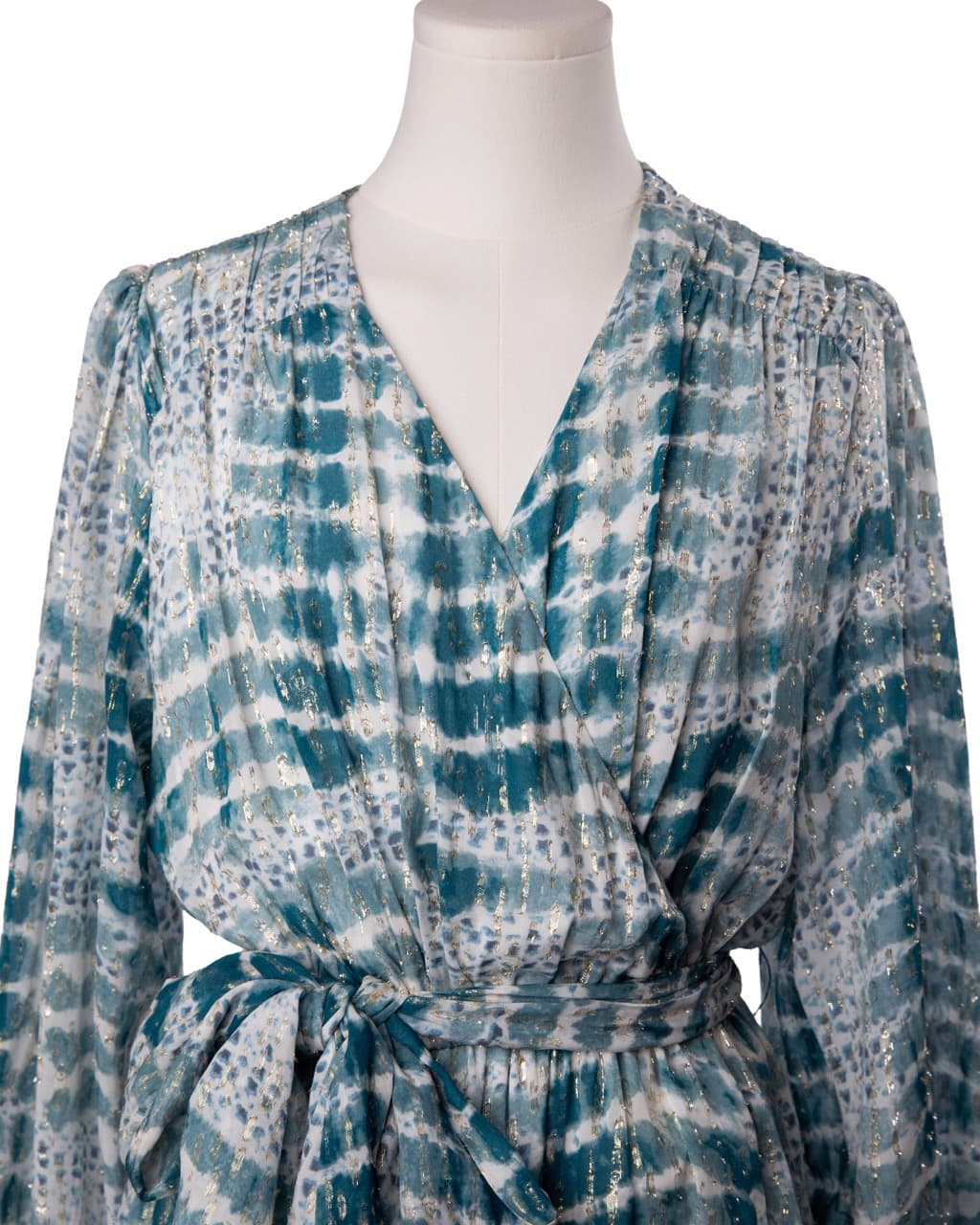 Suncoo Paris Metallic Tie-Dye Wrap Dress | Belted Long Sleeve