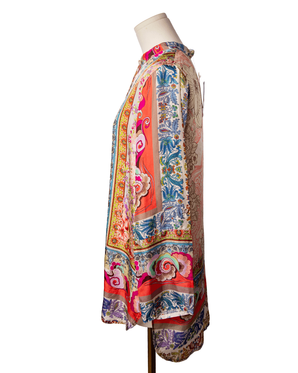 Johnny Was NWT 100% Silk Mixed Print Button-Front Blouse