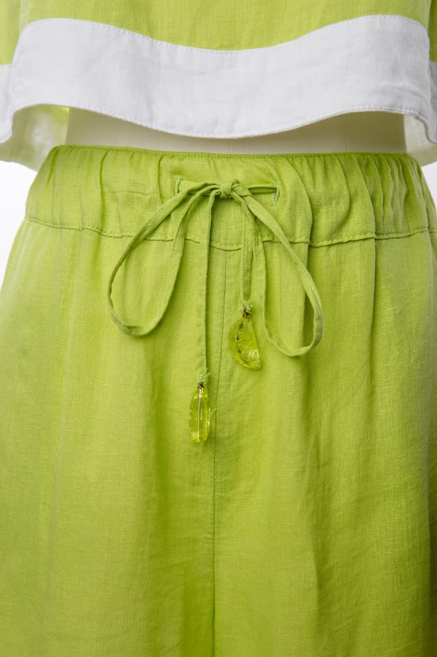 Haute Hippie Lime Linen Blend Crop Top & Shorts Set