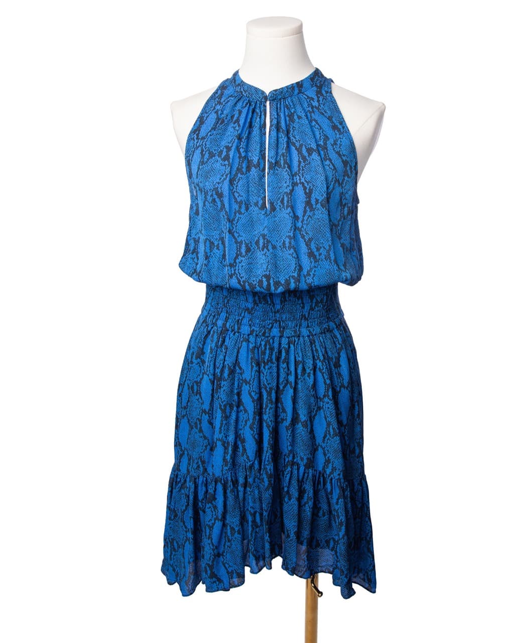A.L.C. Blue Snakeskin Silk Smocked Waist Dress