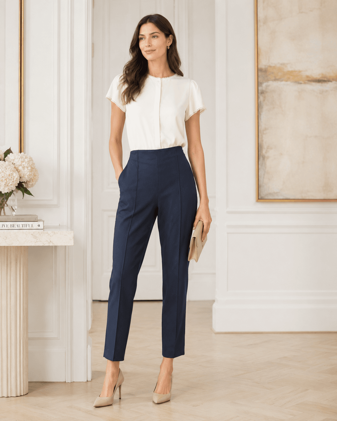Theory Pintuck Navy Slim Straight Ankle Dress Pants NWT
