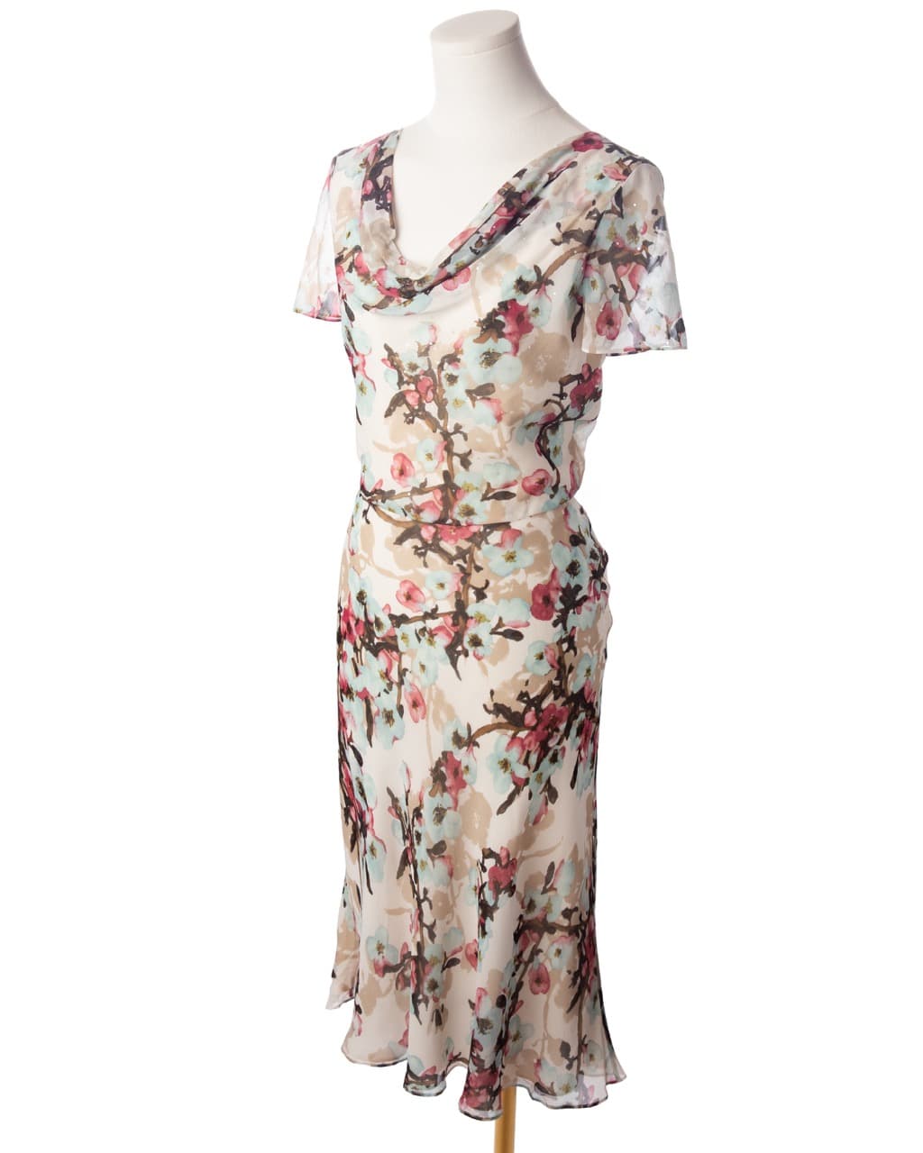 St. John Evening Silk Watercolor Floral Midi Dress