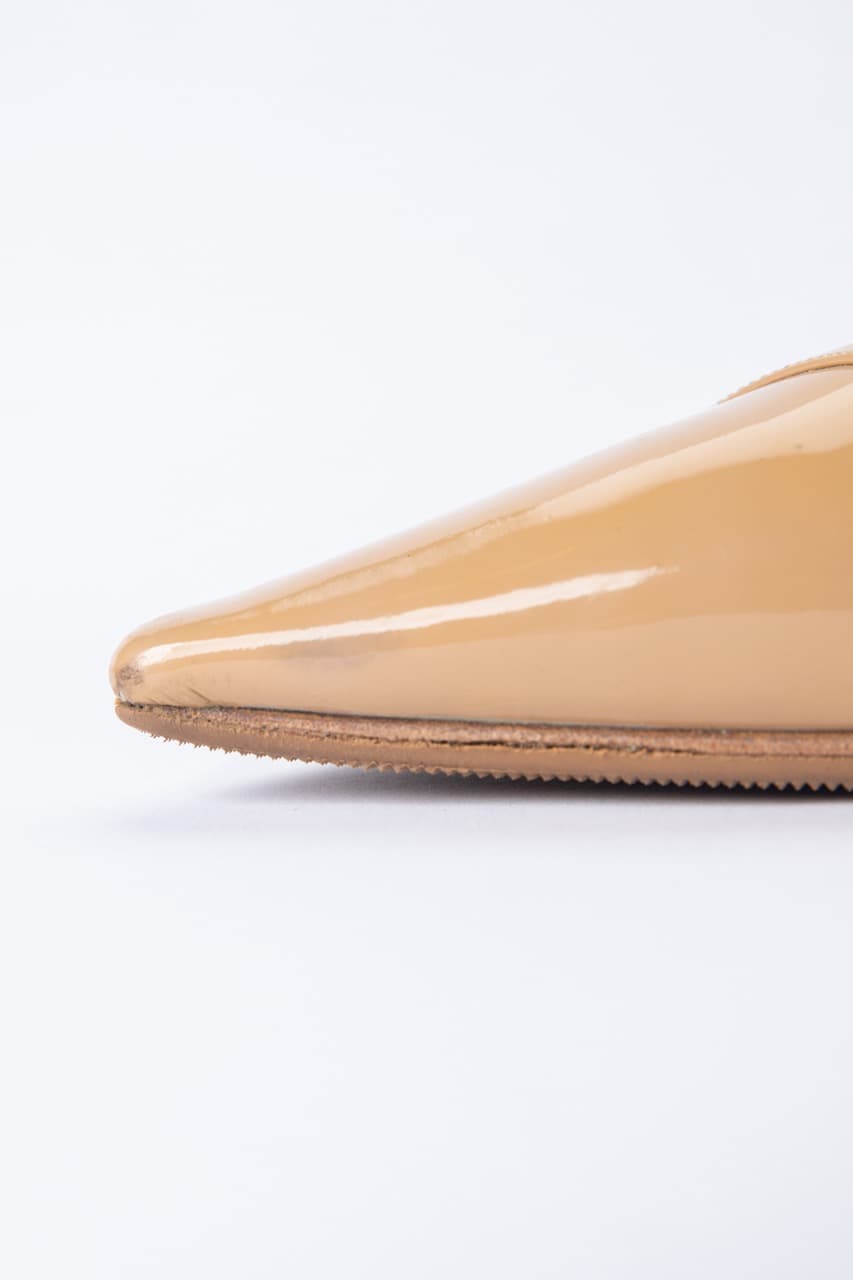 Jimmy Choo Nude Patent Leather Slingback Kitten Heels