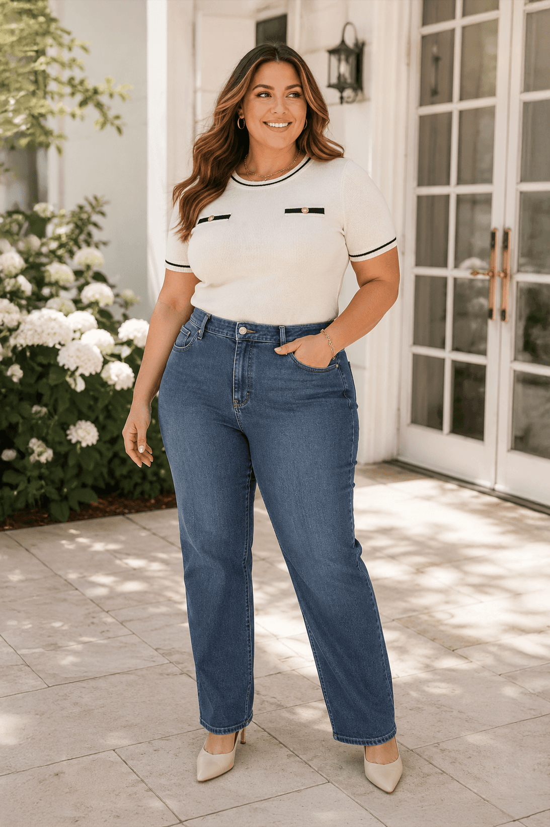 St. John Caviar Straight-Leg Dark Wash Denim Jeans
