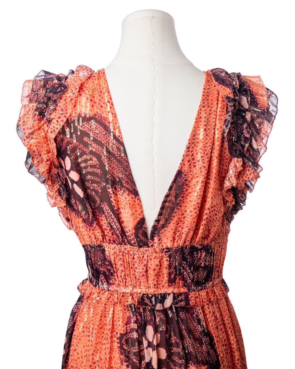 Ulla Johnson Silk Metallic Ruffle Midi Dress