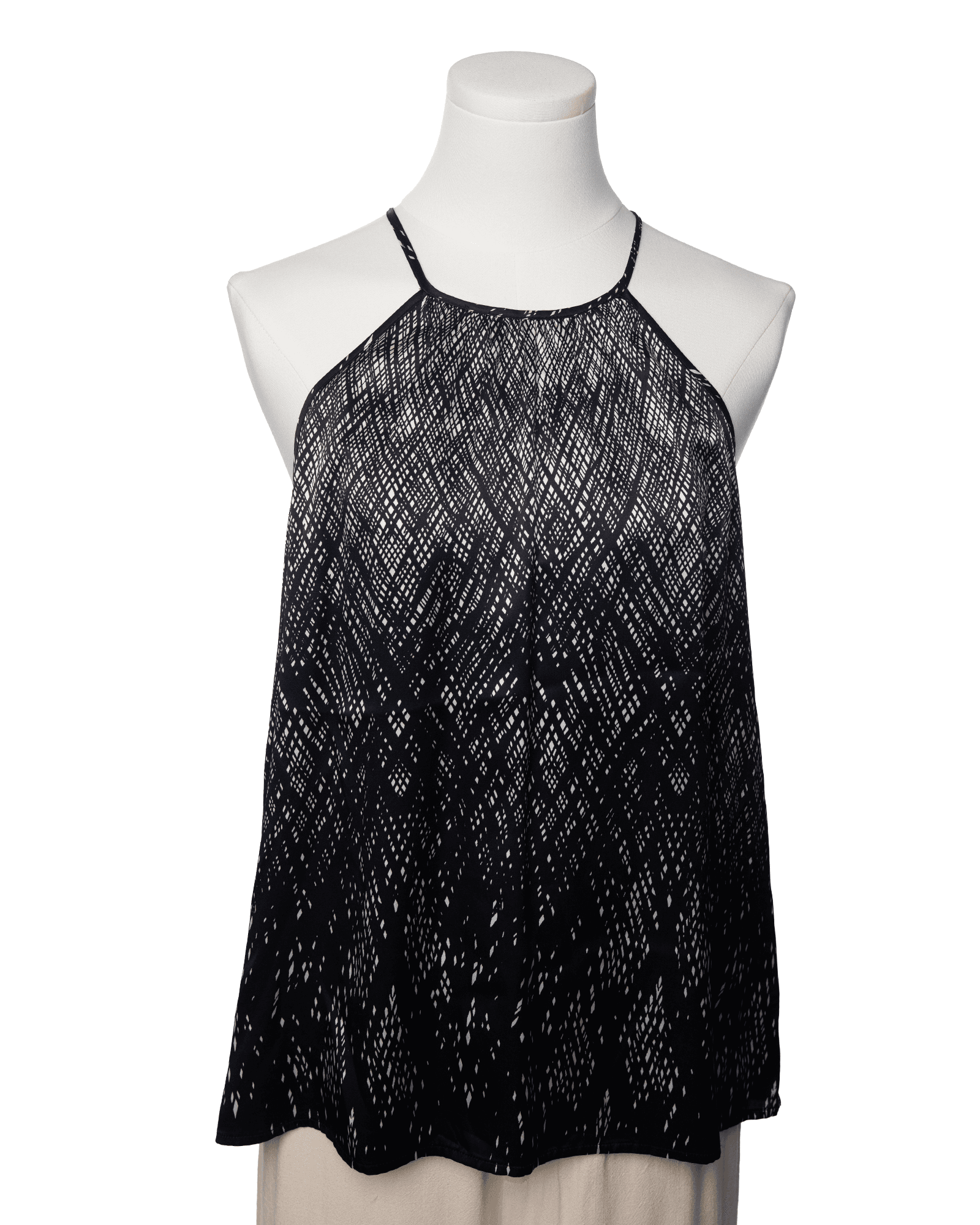 Joie Leikyn Silk Halter Blouse in Noir Ivory Geo