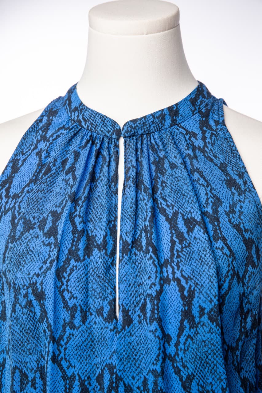A.L.C. Blue Snakeskin Silk Smocked Waist Dress