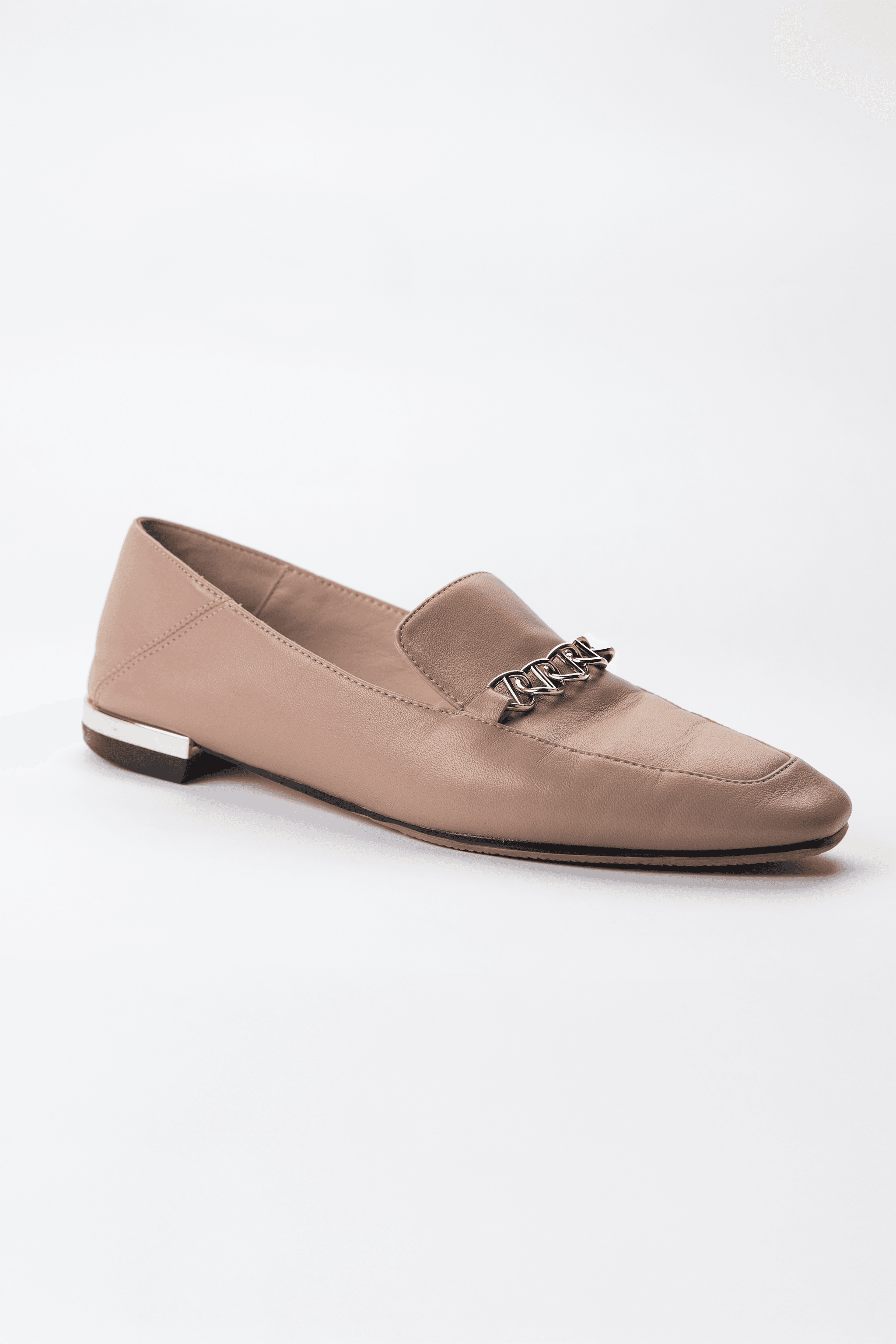 Massimo Dutti Blush Taupe Leather Chain Loafers