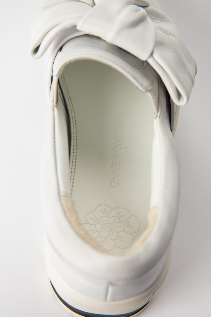 Anne Fontaine White Leather Platform Sneakers with Detachable Bow