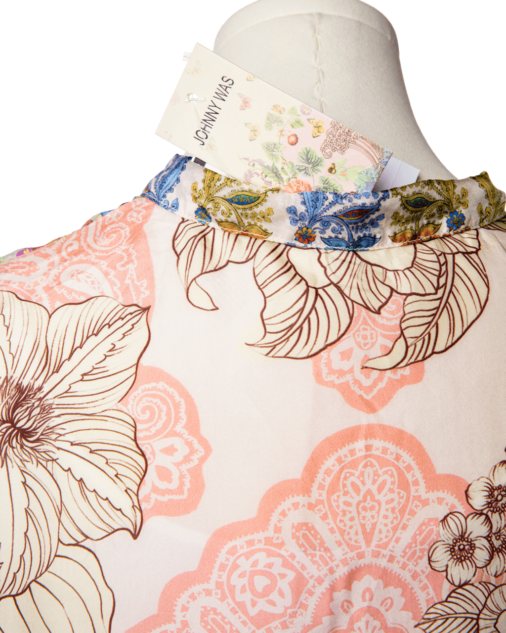 Johnny Was NWT 100% Silk Mixed Print Button-Front Blouse