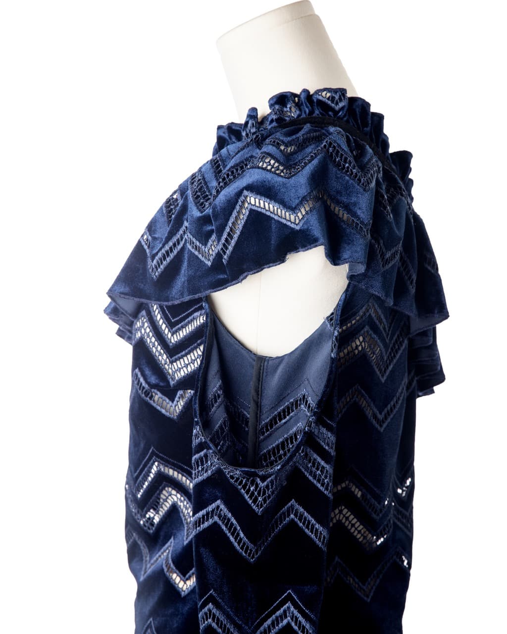 Self-Portrait One-Shoulder Velvet Zigzag Lace Blouse