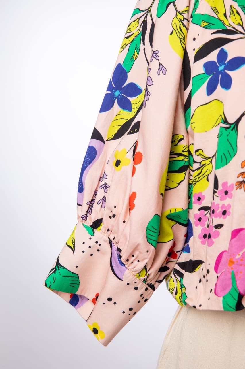 Emily McCarthy Botanical Print Silk Blouse