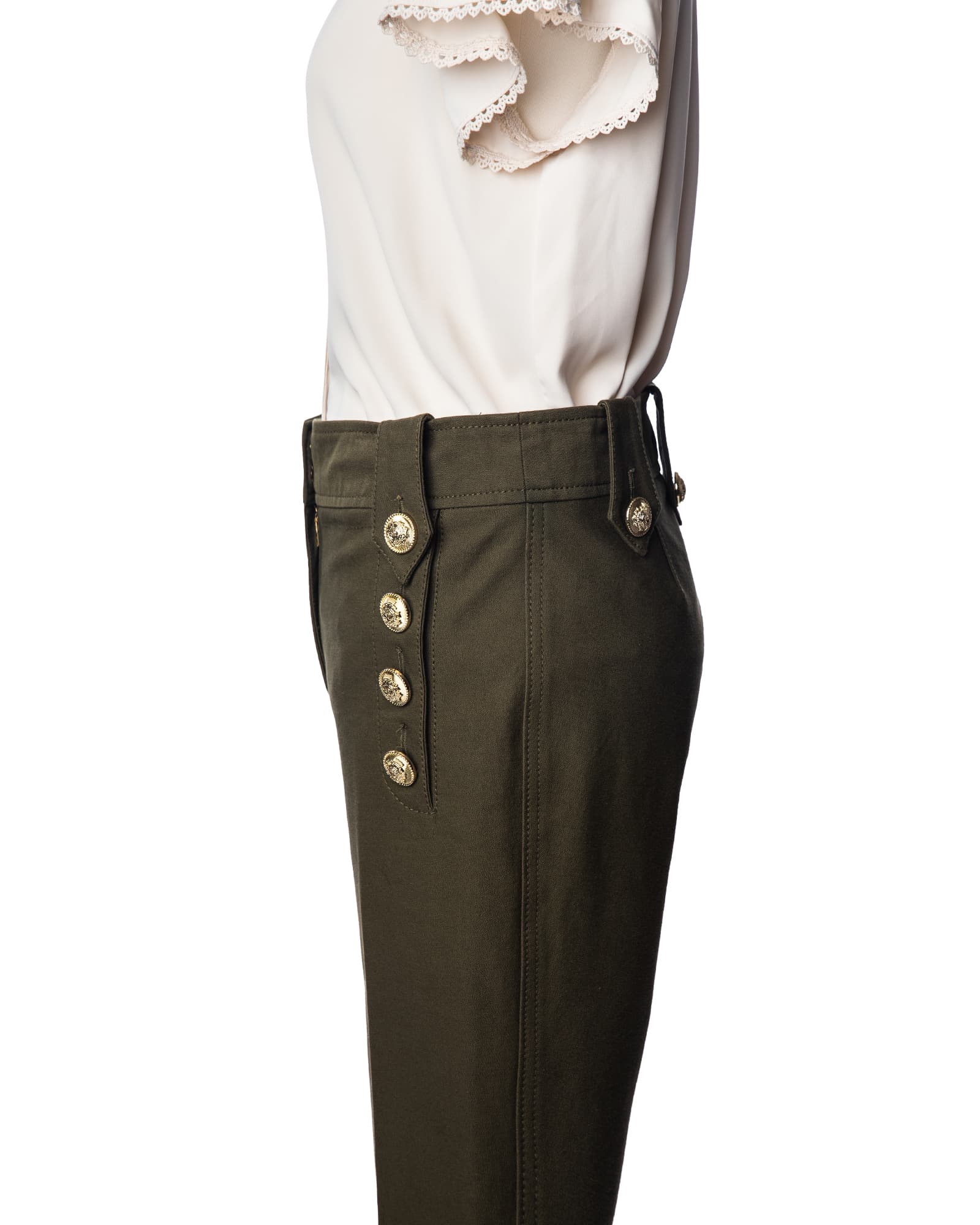 Derek Lam 10 Crosby Military Green Gold Button Flare Pants
