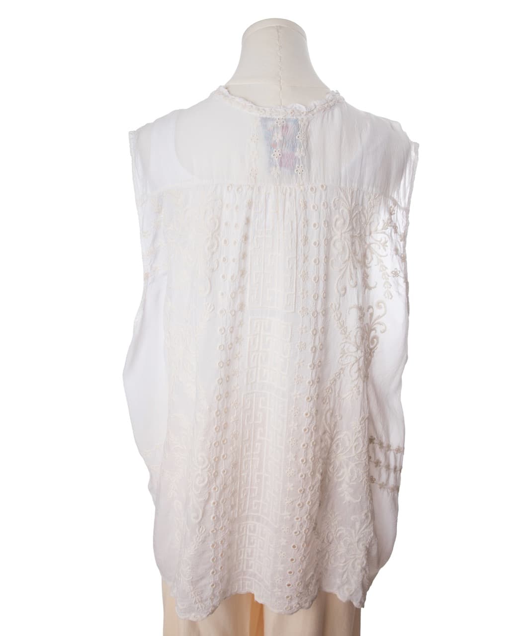 Johnny Was Embroidered Sleeveless Cupra Blend Boho Blouse