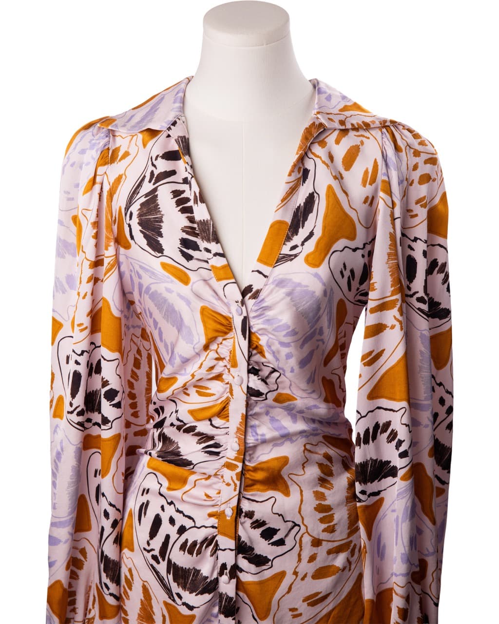 For Love & Lemons Butterfly Print Ruched Mini Dress | Long Sleeve