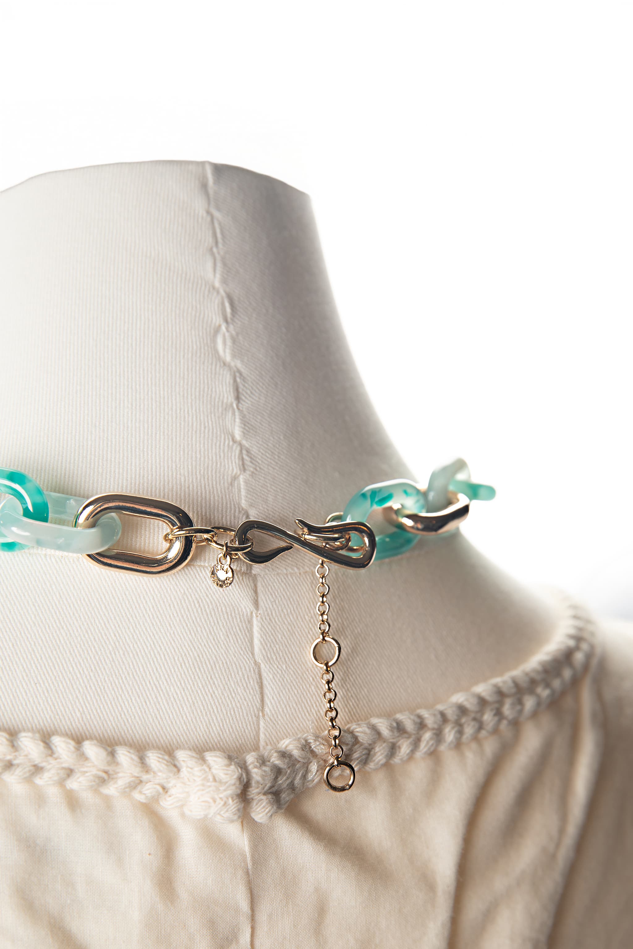 Ann Taylor Aqua Resin & Gold Link Statement Necklace