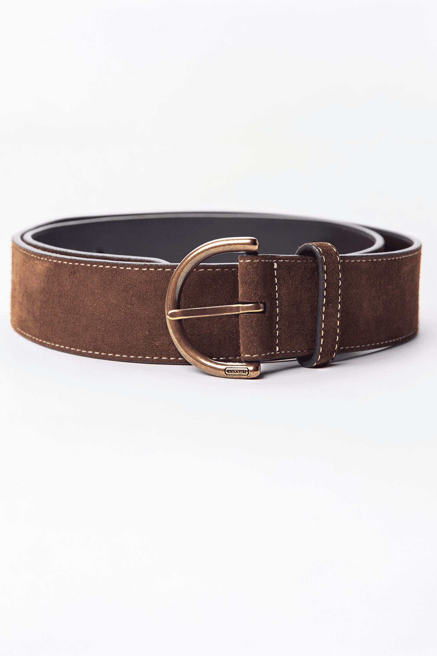 Coach Brown Suede Leather Belt with Brass Buckle
