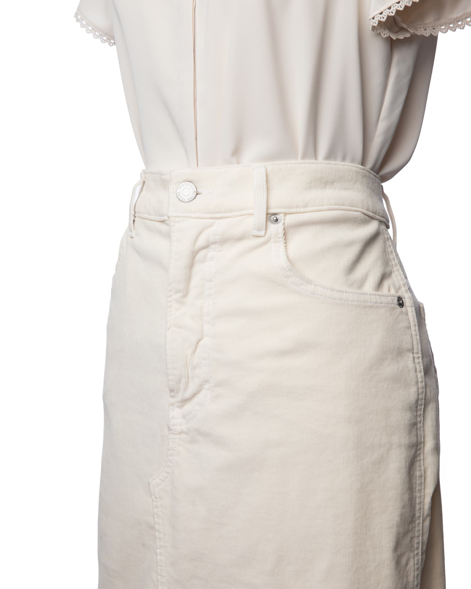 Veronica Beard Ivory Corduroy Front-Slit Pencil Skirt