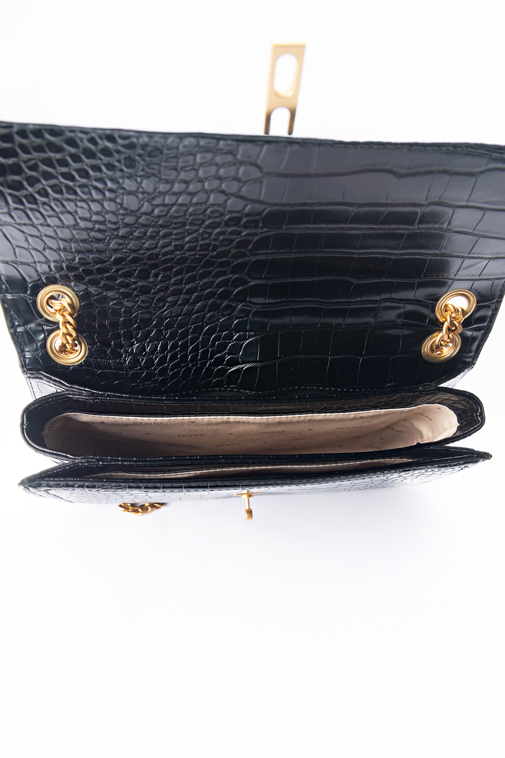 GUESS Black Croc-Embossed Chain Crossbody Bag