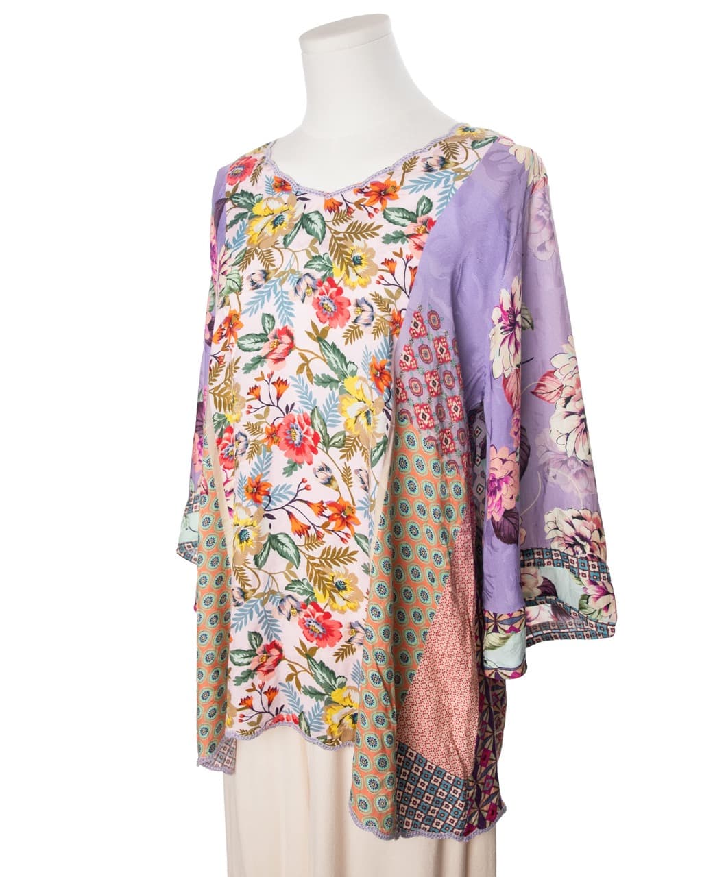Johnny Was Patchwork Floral Boho Tunic Blouse