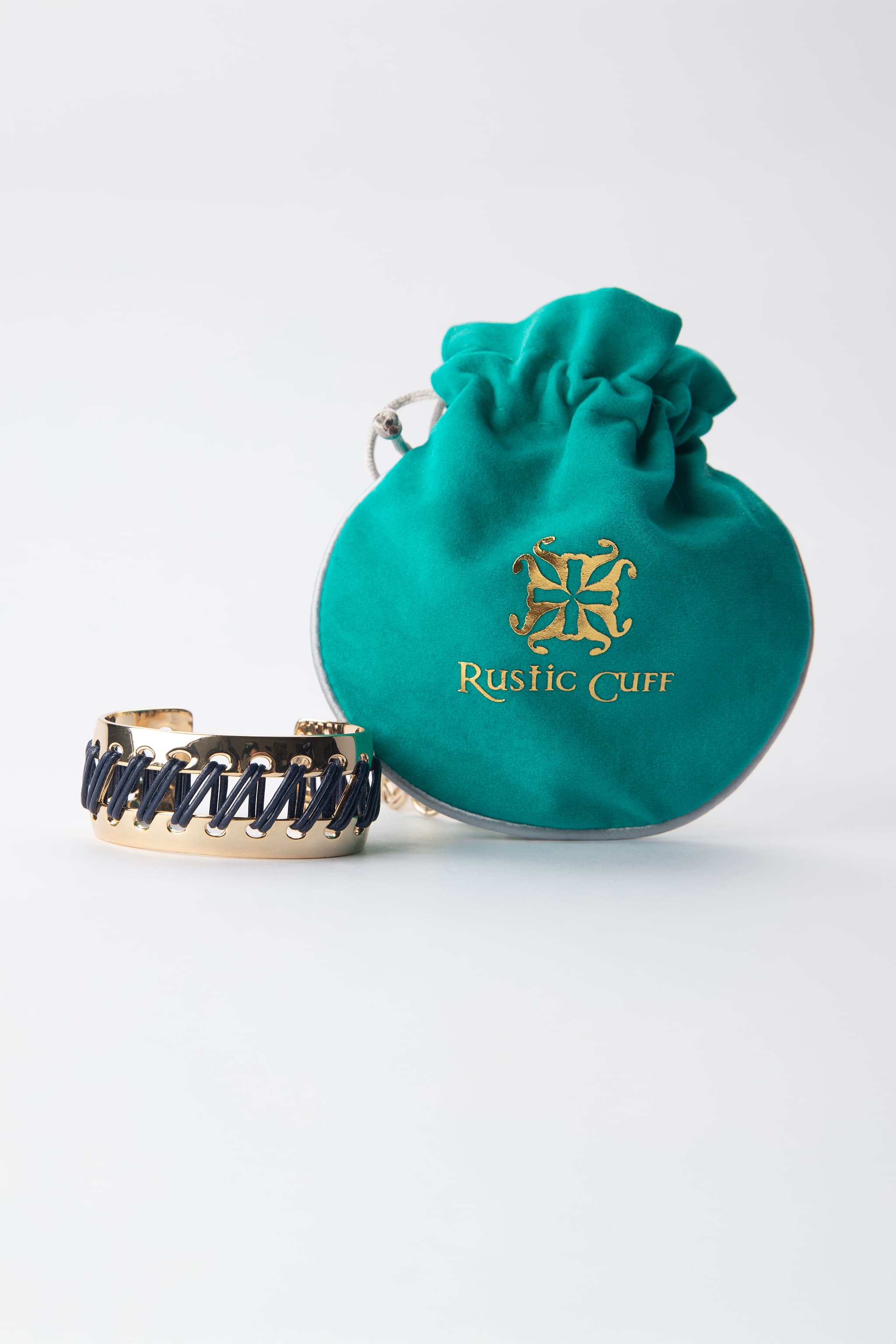 Rustic Cuff Navy Leather Woven Gold Tone Statement Cuff