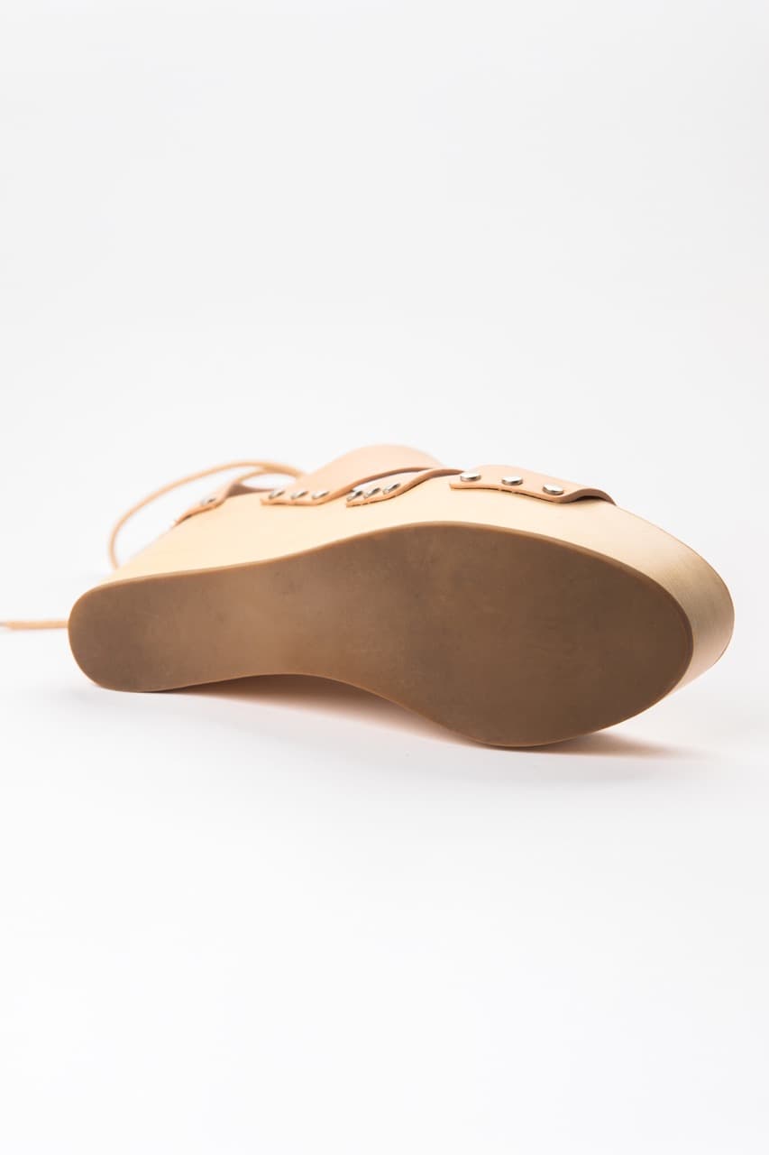 Loeffler Randall Tan Leather Lace-Up Platform Wedge Sandals