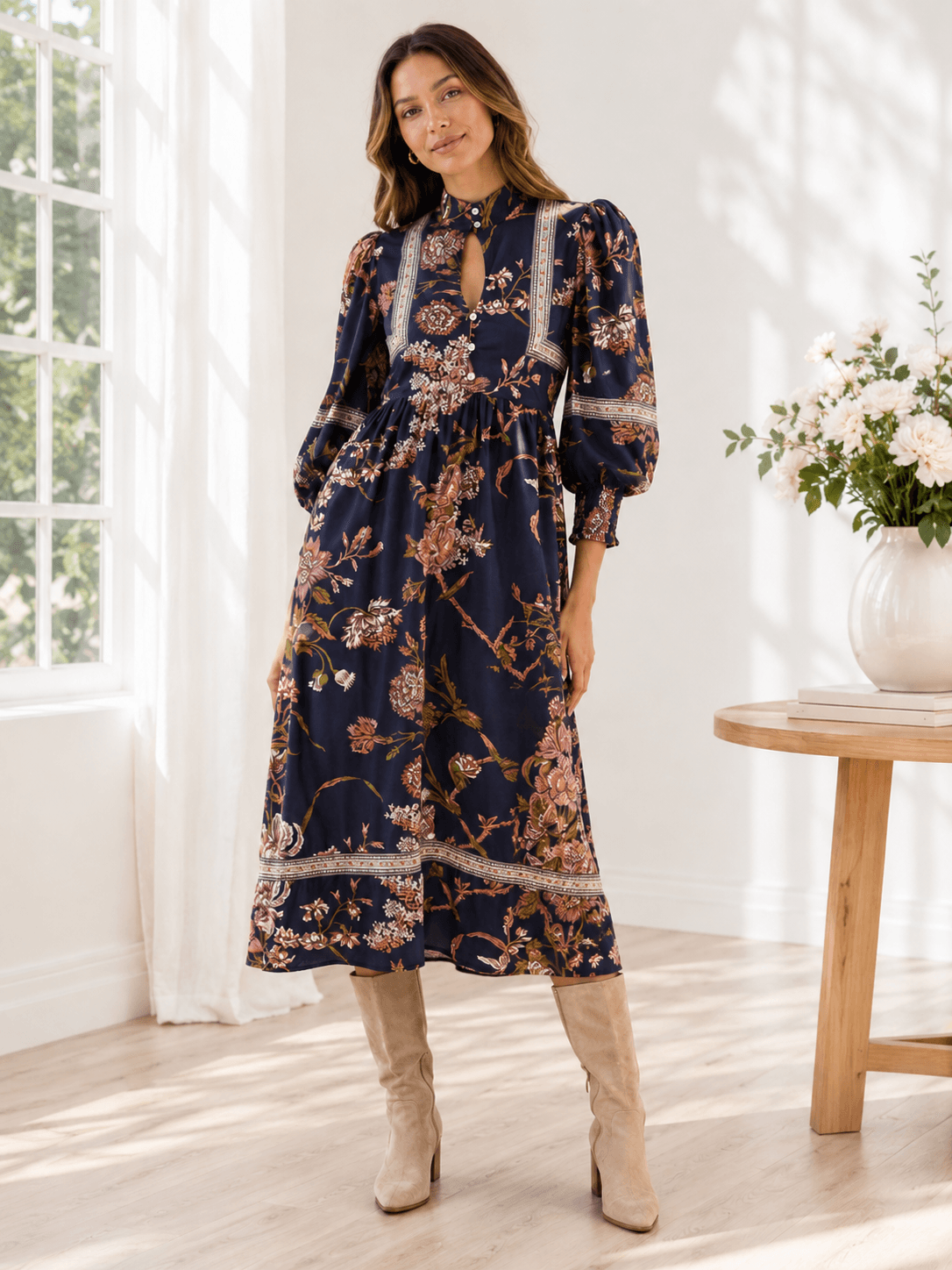 Love the Label Floral Puff Sleeve Midi Dress