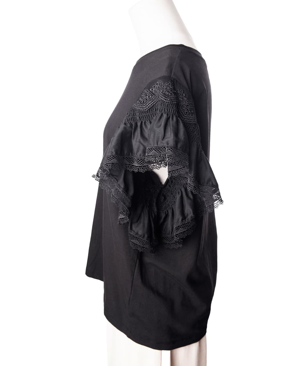 Kobi Halperin Black Embroidered Ruffle Sleeve Cotton Knit Top