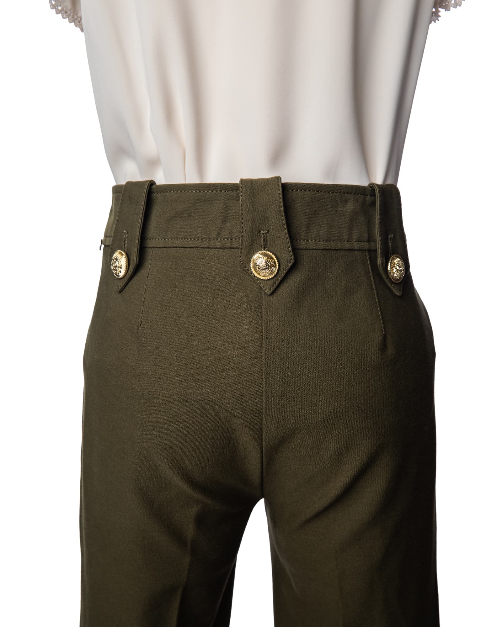 Derek Lam 10 Crosby Military Green Gold Button Flare Pants