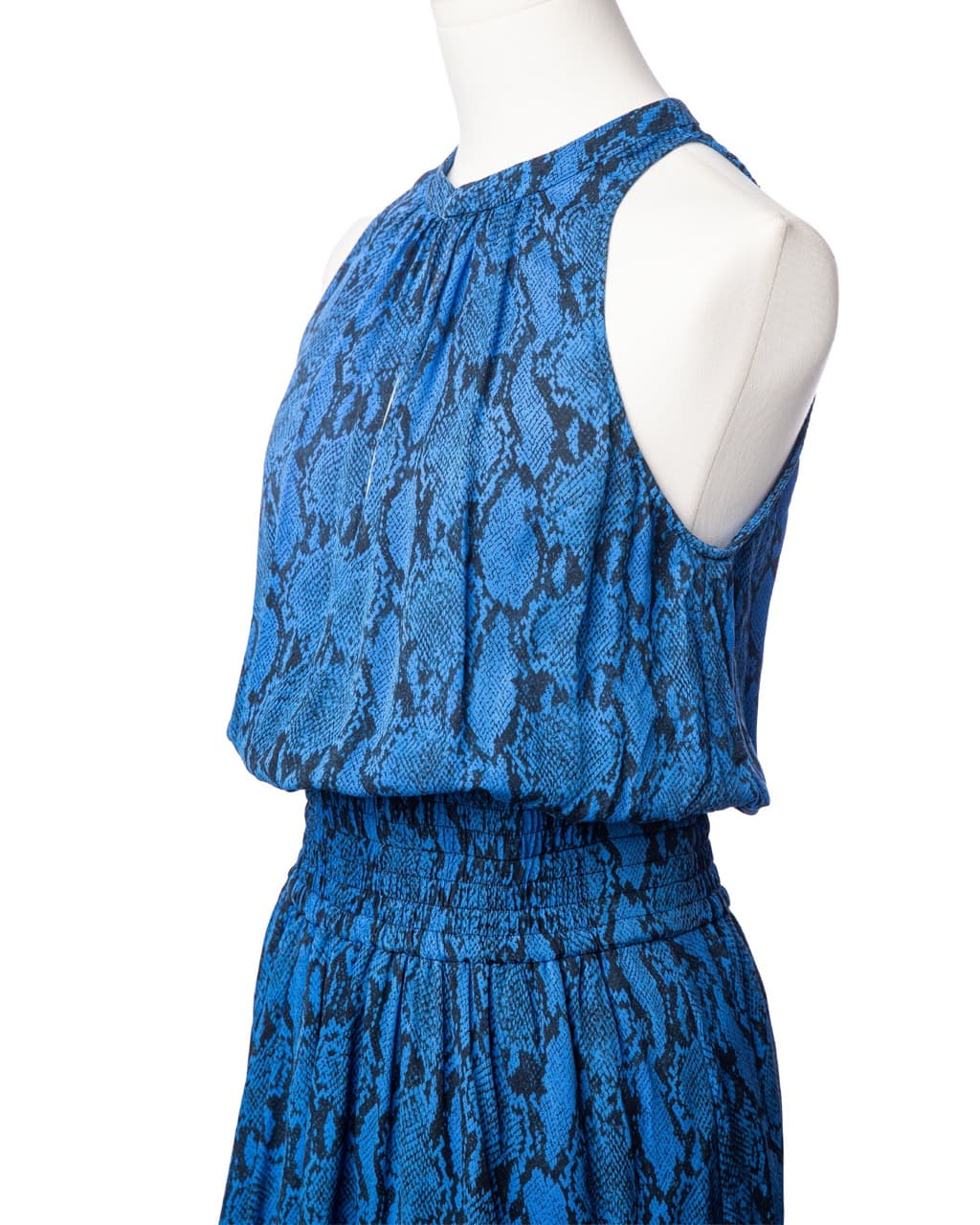 A.L.C. Blue Snakeskin Silk Smocked Waist Dress