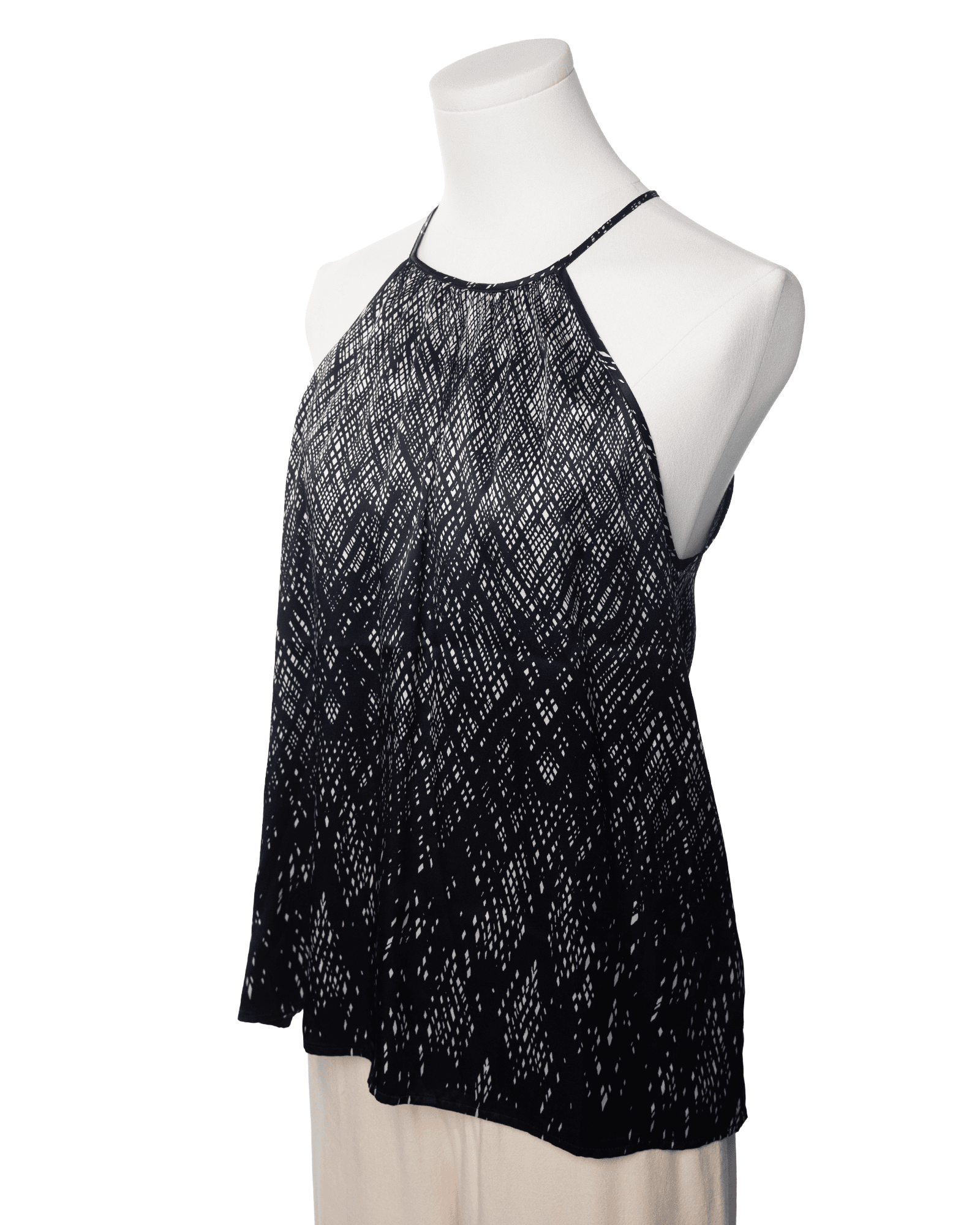 Joie Leikyn Silk Halter Blouse in Noir Ivory Geo