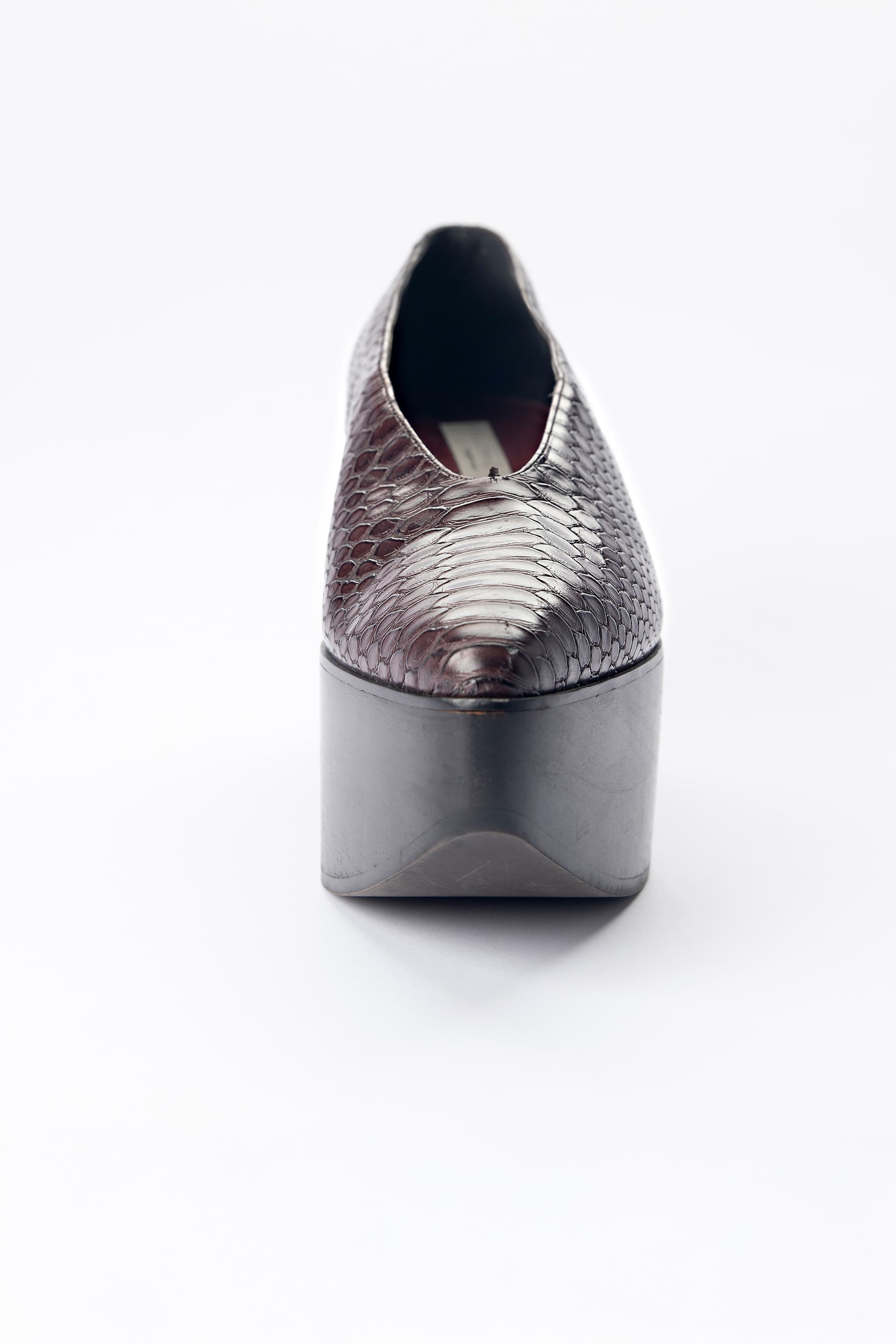 Stella McCartney Burgundy Snake-Effect Platform Wedge Loafers