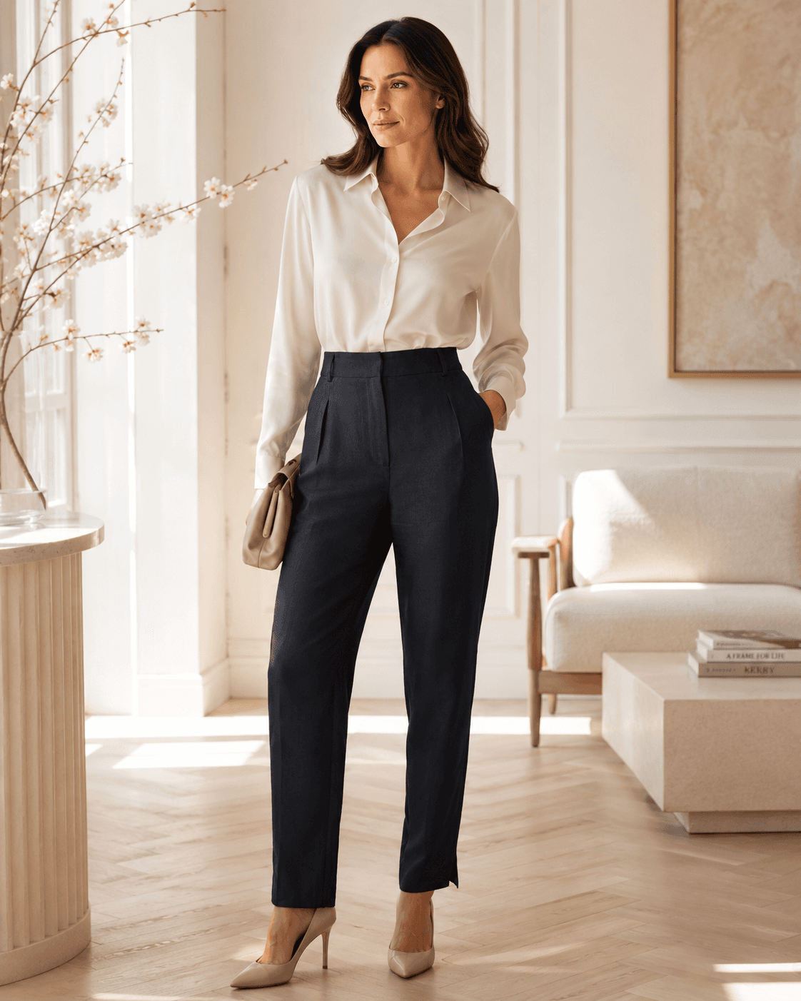 Giorgio Armani 100% Silk Navy Tailored Slacks