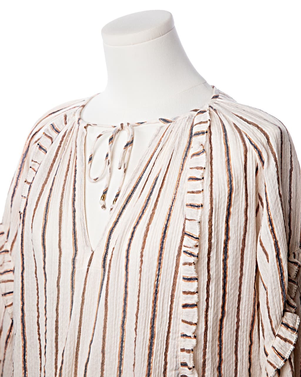 Ulla Johnson Liana Metallic Stripe Ruffle Balloon Sleeve Blouse