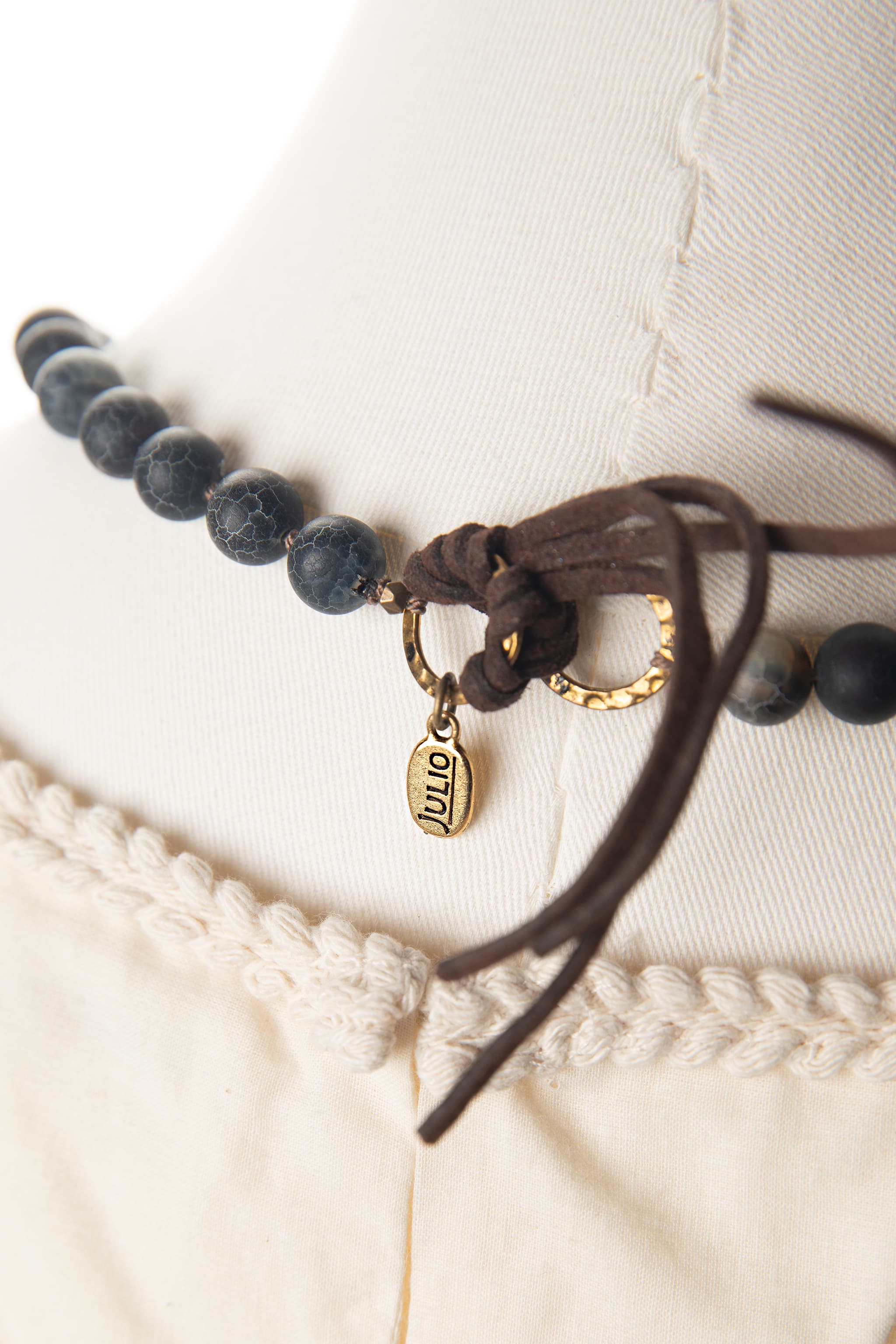 Julio Navy Agate Beaded Medallion Necklace