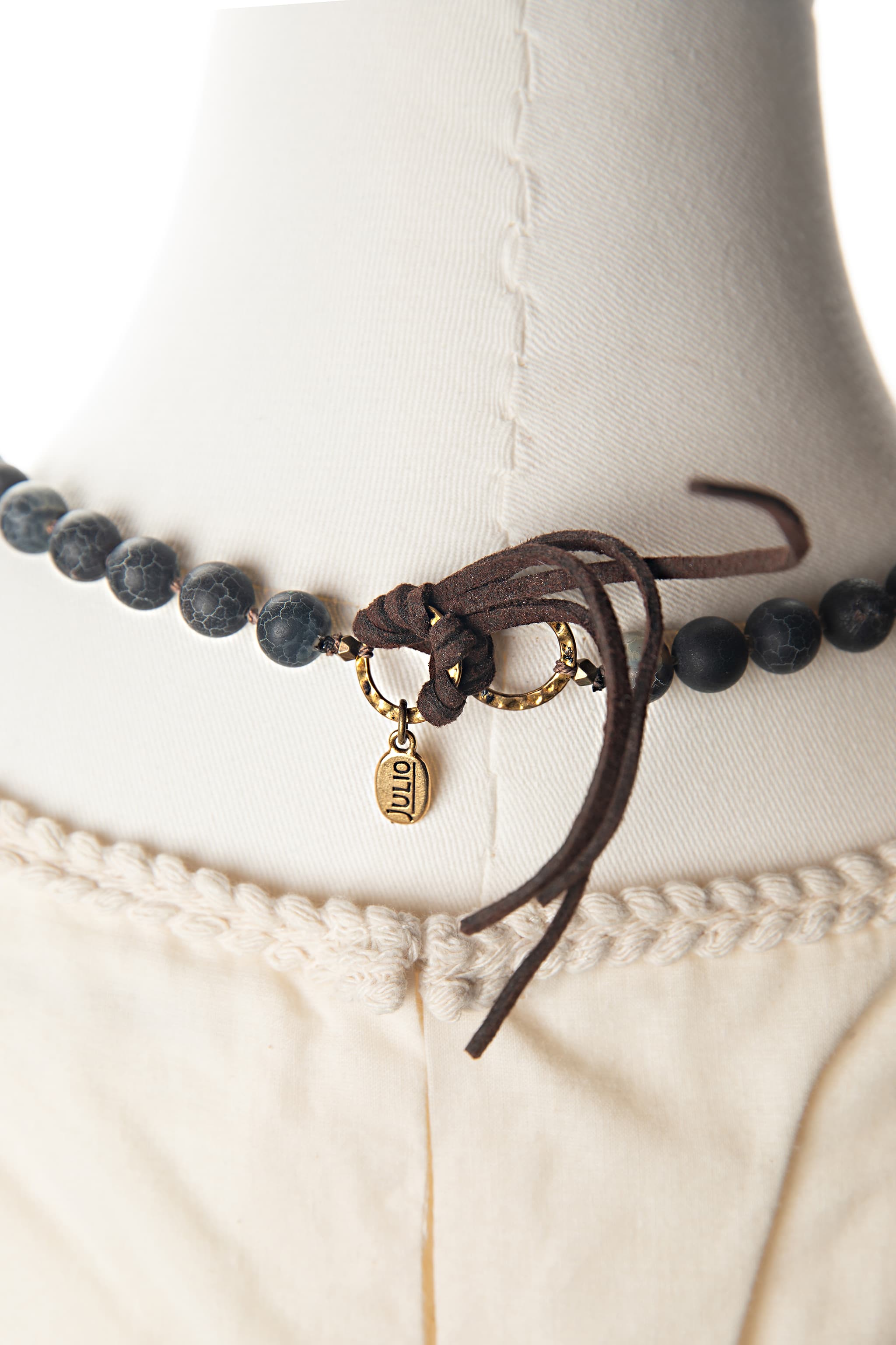 Julio Navy Agate Beaded Medallion Necklace