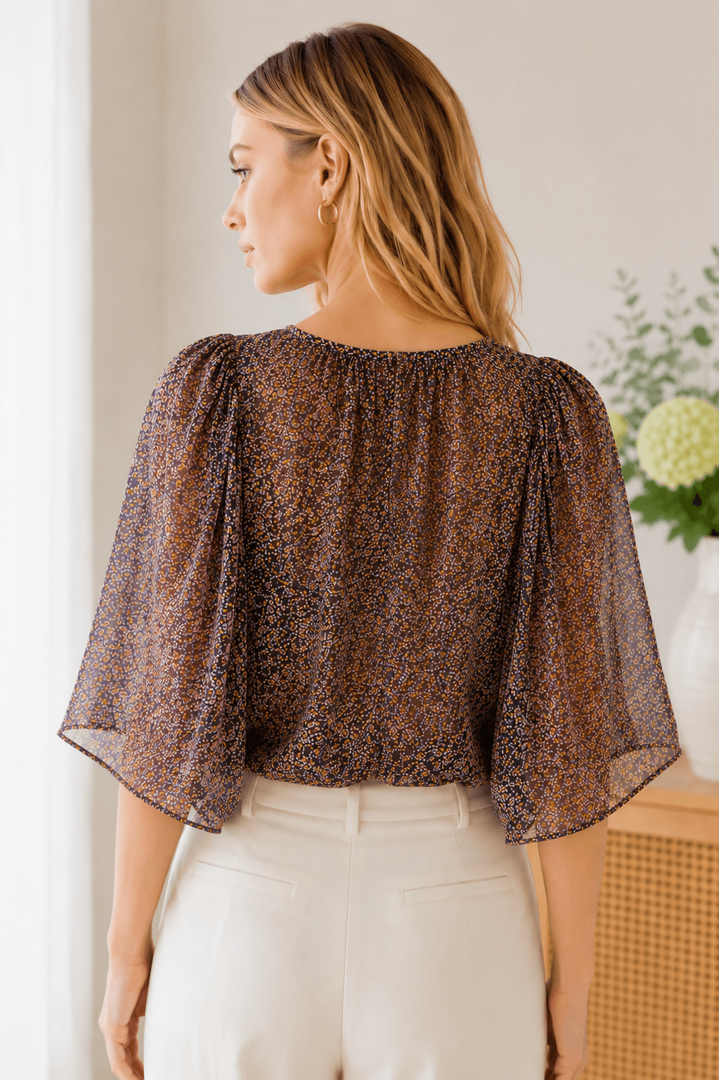 Stella McCartney Semi-Sheer Confetti Print Silk Blouse