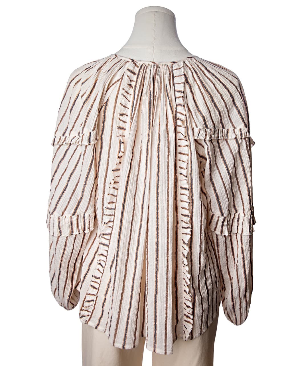 Ulla Johnson Liana Metallic Stripe Ruffle Balloon Sleeve Blouse