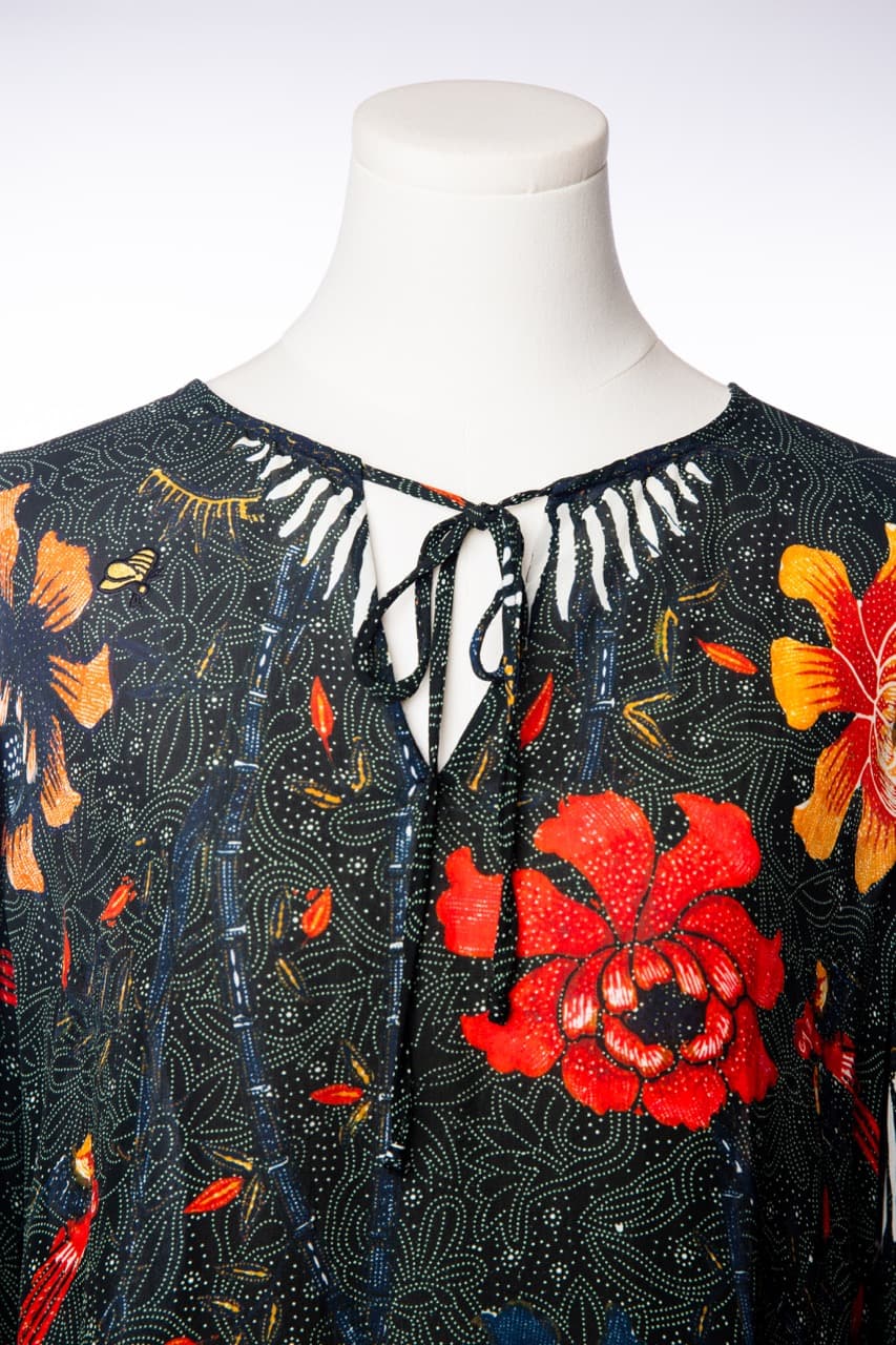 Kobi Halperin Silk Floral & Bee Print Tie-Neck Blouse