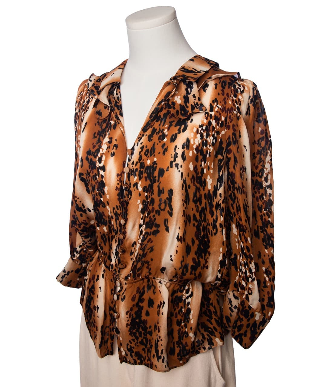 Parker Silk Leopard Print Ruffle Blouse
