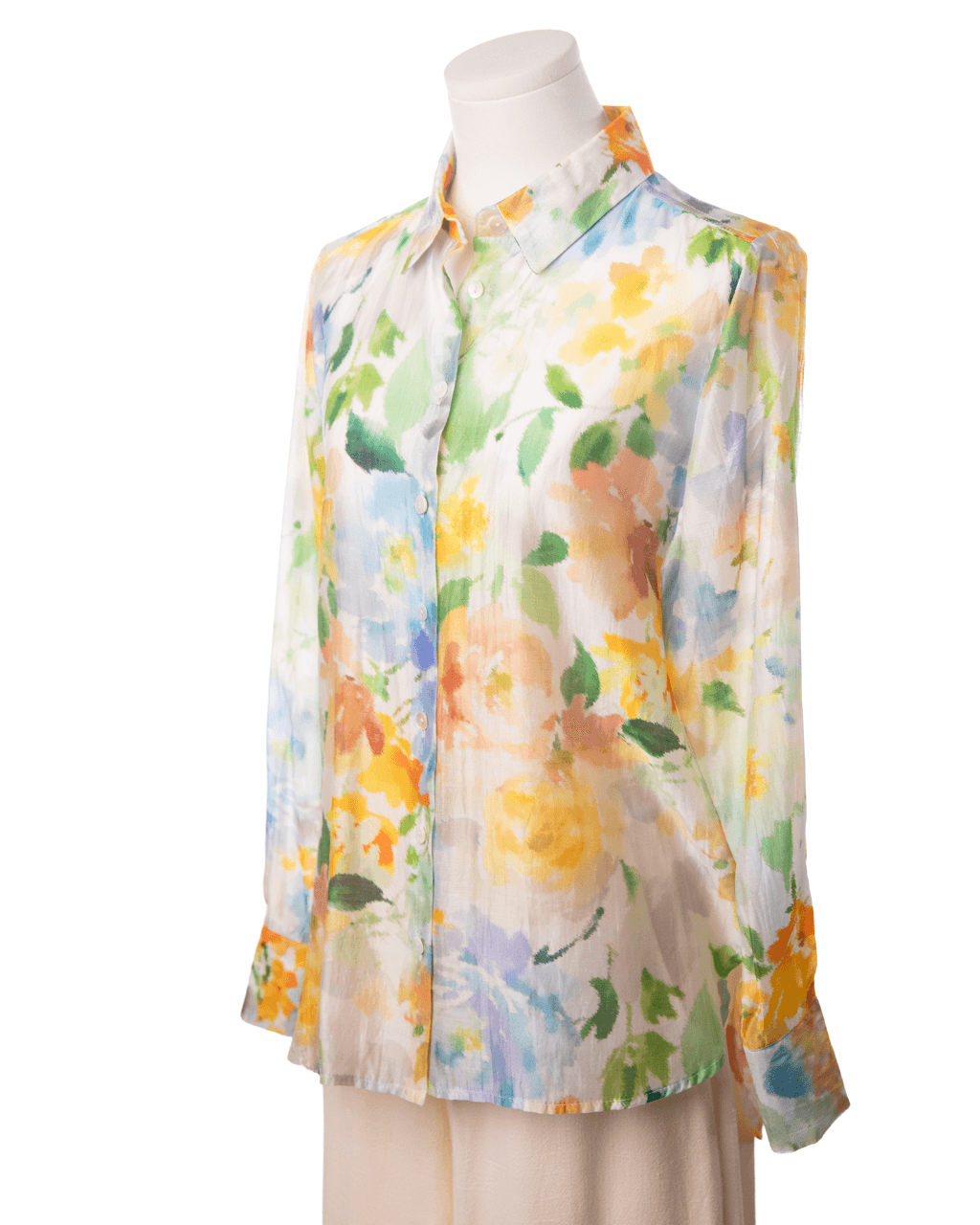 Bailey/44 Watercolor Floral Semi-Sheer Button-Down Blouse