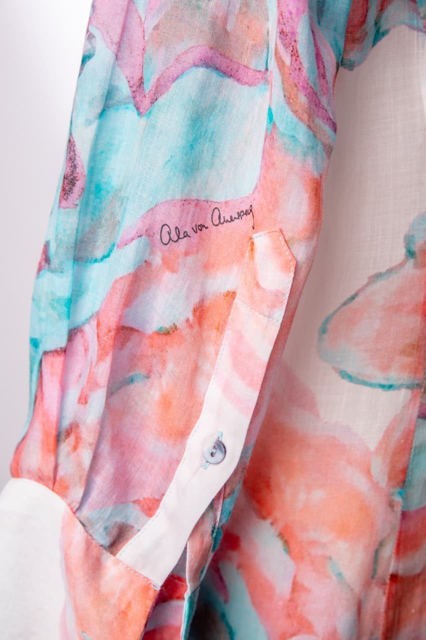 Ala von Auersperg Floral Cotton Voile Shirt Dress with Detachable Belt